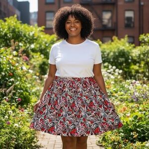 CJ Banks Red and Black Mini A-Line Skirt